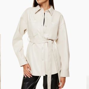 ARITZIA BABATON AVA JACKET VEGAN LEATHER MATTE PEARL BELTED COAT LARGE